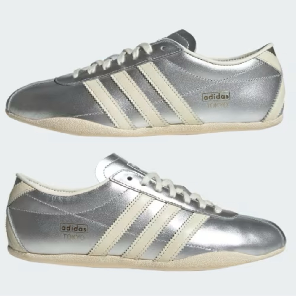 Adidas Metallic Silver and White Sneakers